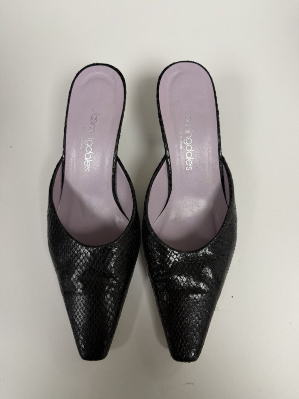 Bloomingdale's Vtg Y2K Kitten Heel Mules Black Leather Pointed Toe Whimsy Goth - Picture 6 of 11